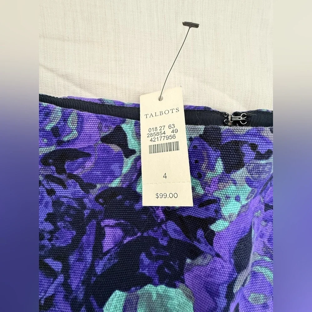 NWT Talbots Rose floral Purple mint green knee length preppy classic skirt 4